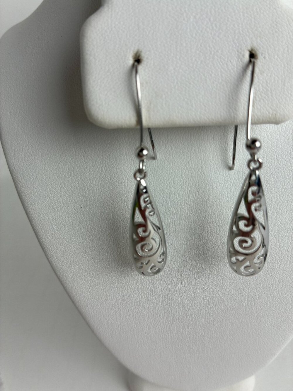 Jewelry Earrings Sterling Silver S925 Teardrop Geo Design Fish Hook 1" Long
